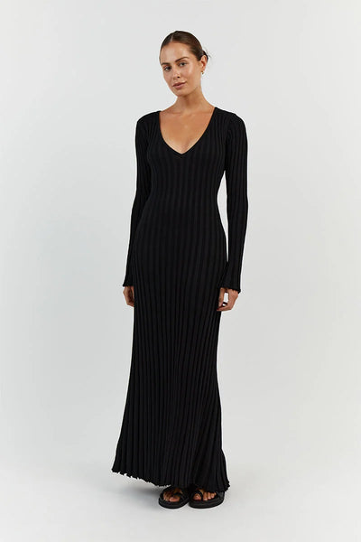 Ashley - Long Sleeve V-Neck Midi Dress