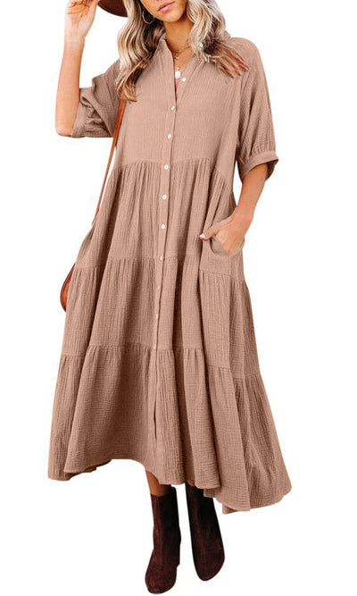 Angilena - Half Sleeves Midi Dress with Pockets