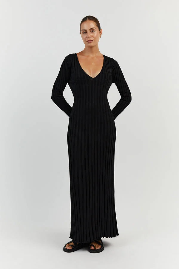 Ashley - Long Sleeve V-Neck Midi Dress