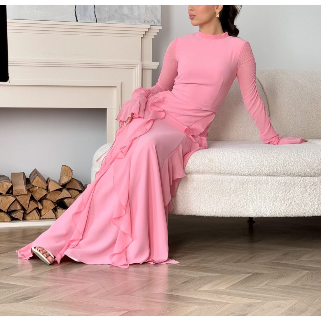 Serena™ | Fashion Round Neck Elegant Flare Sleeve Ruffled Long Dress