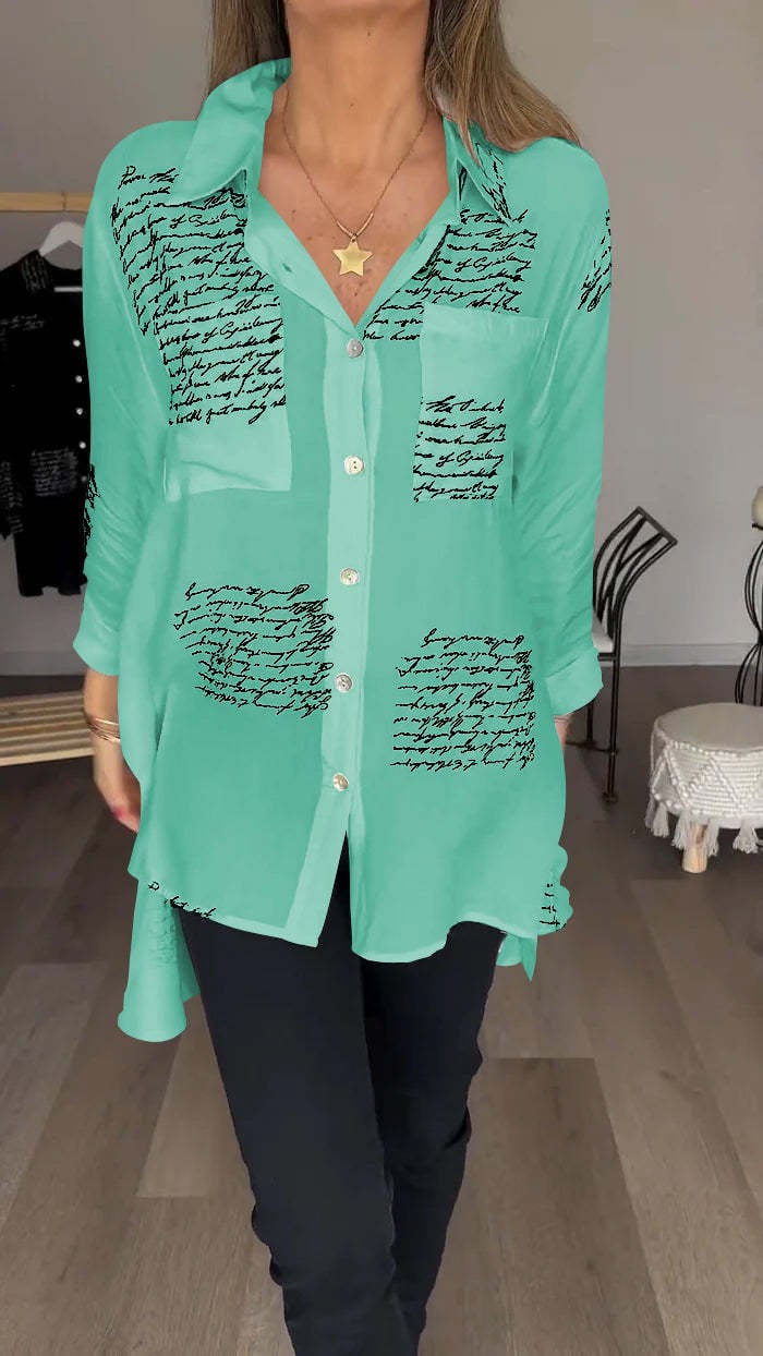 Leyla | Letter Print Fashion Lapel Shirt