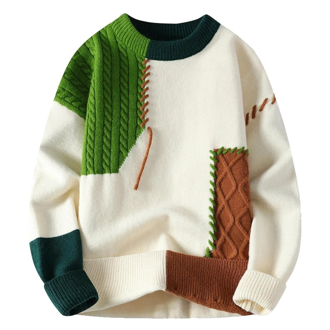 Robert - Mens Round Neck Patchwork Sweaters