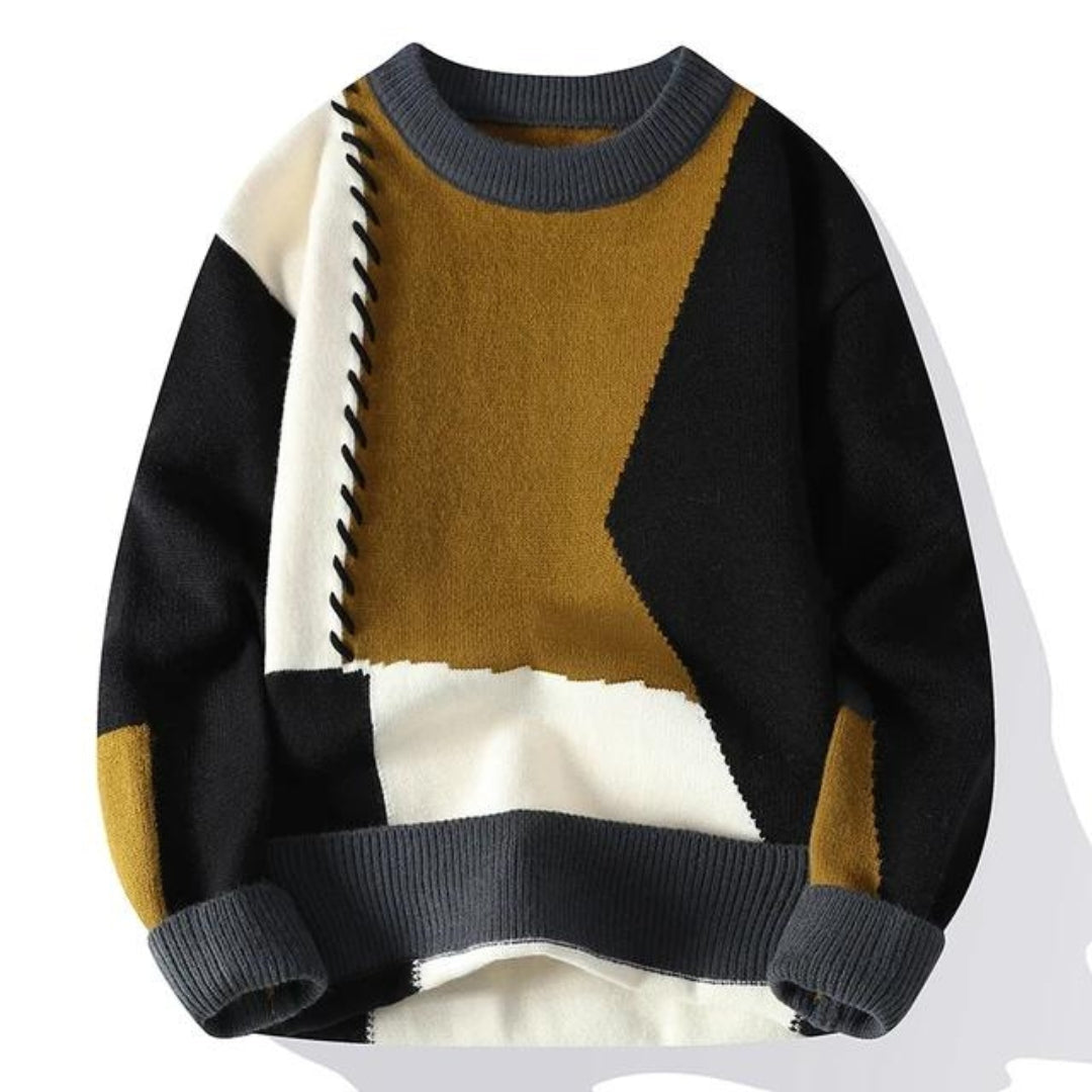 Robert - Mens Round Neck Patchwork Sweaters