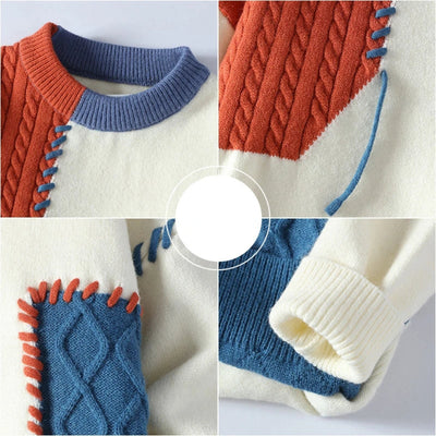 Robert - Mens Round Neck Patchwork Sweaters