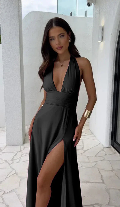 Federica | Sexy V-neck Split Solid Dress