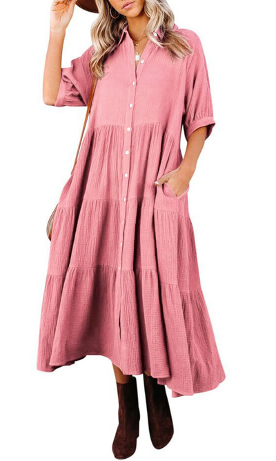 Angilena - Half Sleeves Midi Dress with Pockets