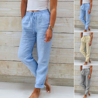 Monika | Pants with elastic waistband made of cotton and linen