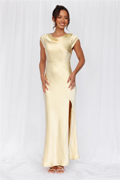 Valentina™ |  Cap Sleeve Satin Maxi Dress Yellow