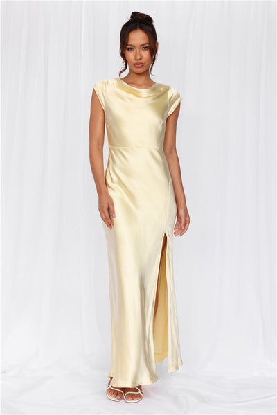 Valentina™ |  Cap Sleeve Satin Maxi Dress Yellow