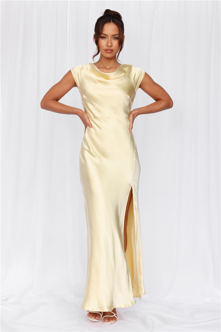 Valentina™ |  Cap Sleeve Satin Maxi Dress Yellow