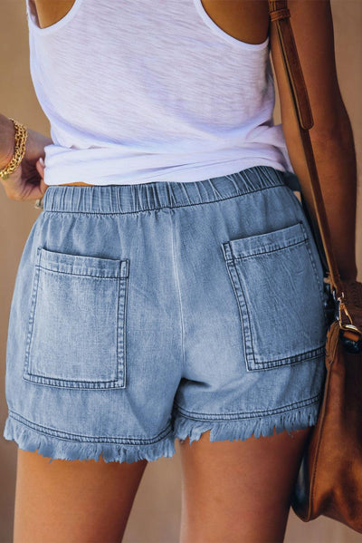 Anna | Pocketed Frayed Denim Shorts