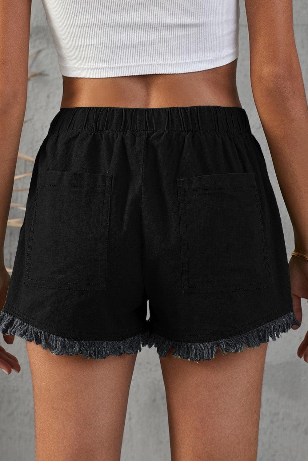 Anna | Pocketed Frayed Denim Shorts