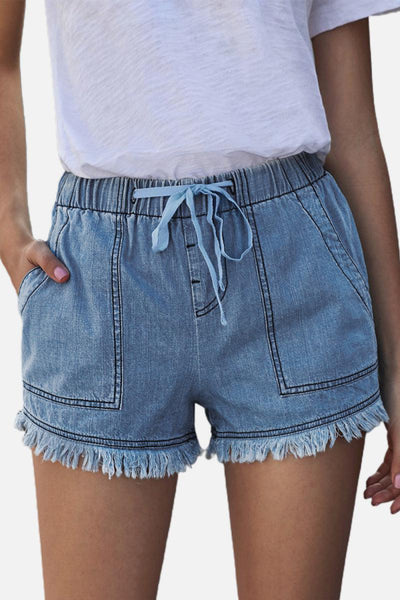 Anna | Pocketed Frayed Denim Shorts