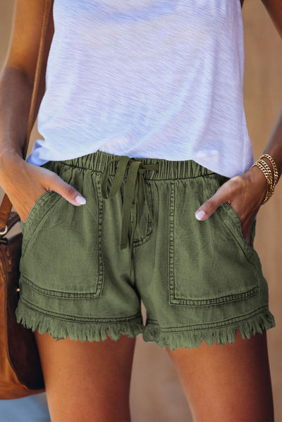 Anna | Pocketed Frayed Denim Shorts