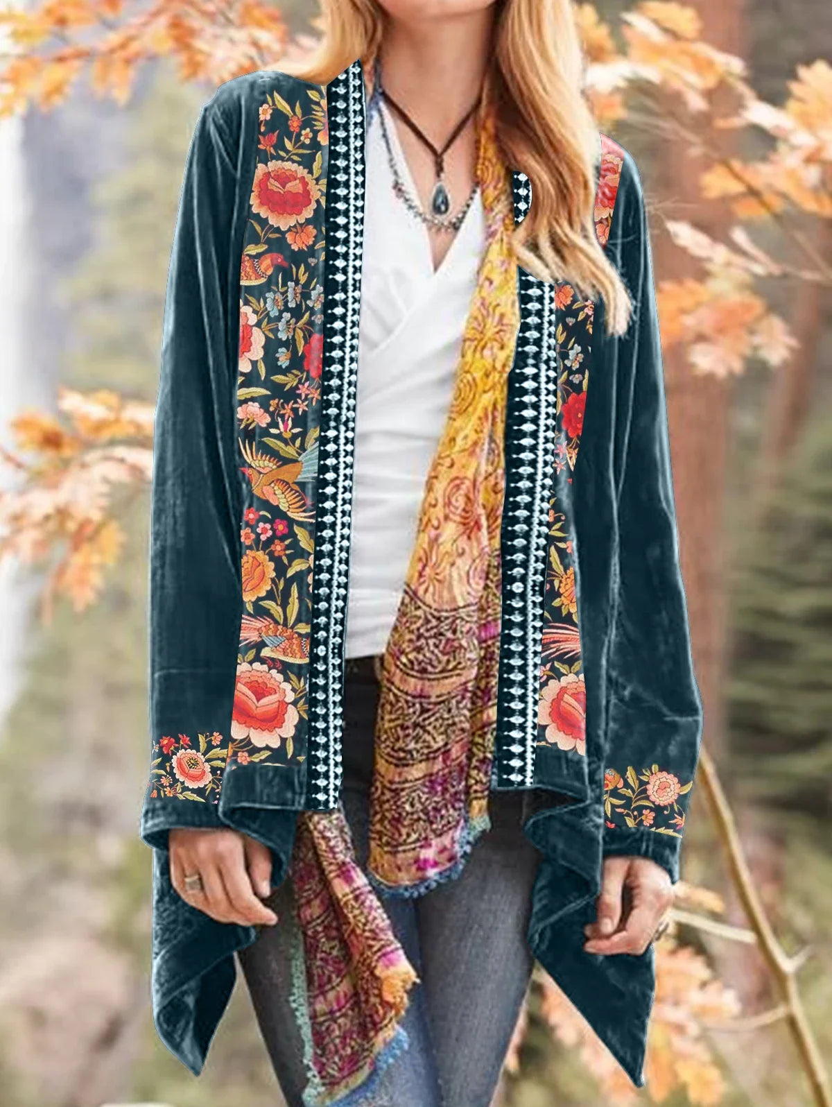 Christina - Women Floral Printed Bohemian Style Cardigan