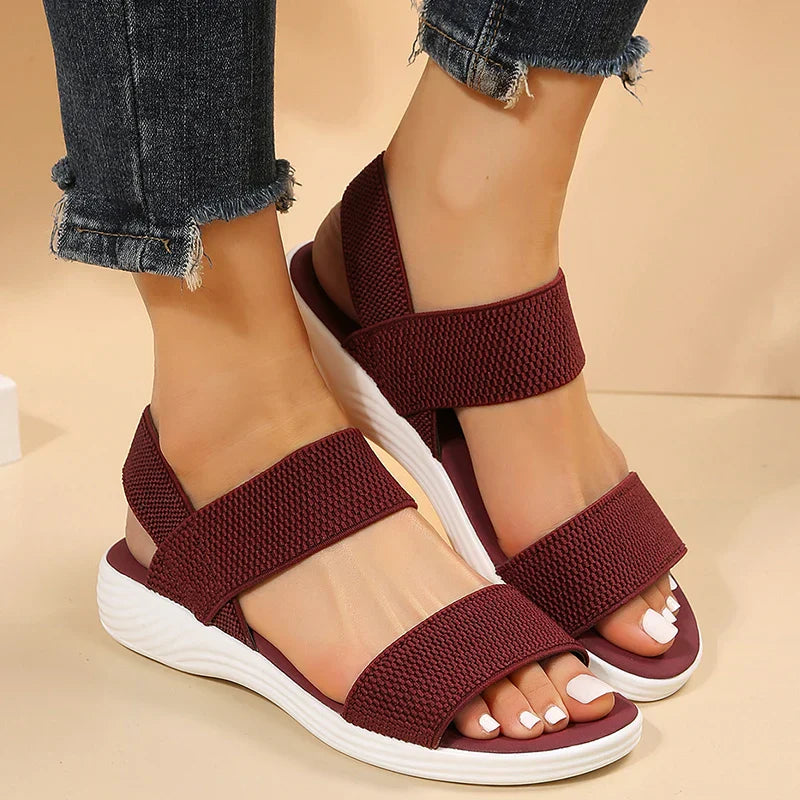 Raylynn™ Elastic Fabric Knit Strap Wedge Sandals