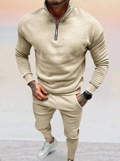 Adrian - Casual Half Zip Standing Neck Top Set