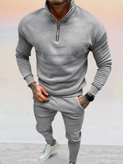 Adrian - Casual Half Zip Standing Neck Top Set