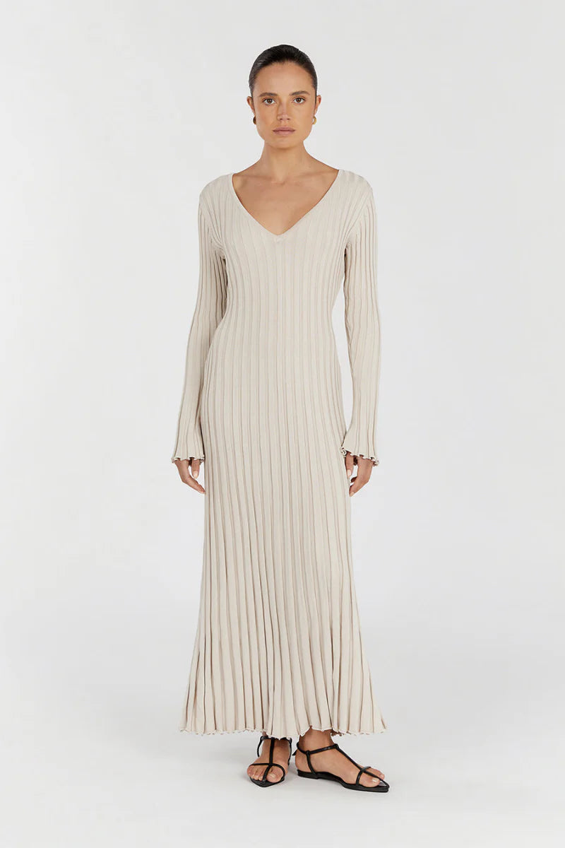 Ashley - Long Sleeve V-Neck Midi Dress