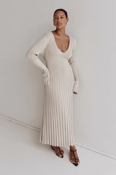 Ashley - Long Sleeve V-Neck Midi Dress