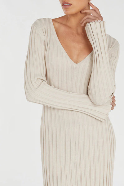 Ashley - Long Sleeve V-Neck Midi Dress