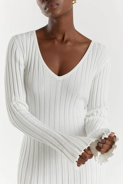 Ashley - Long Sleeve V-Neck Midi Dress