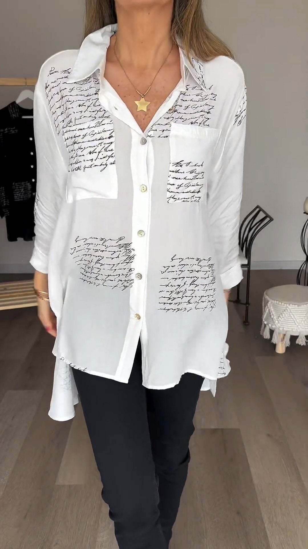 Leyla | Letter Print Fashion Lapel Shirt