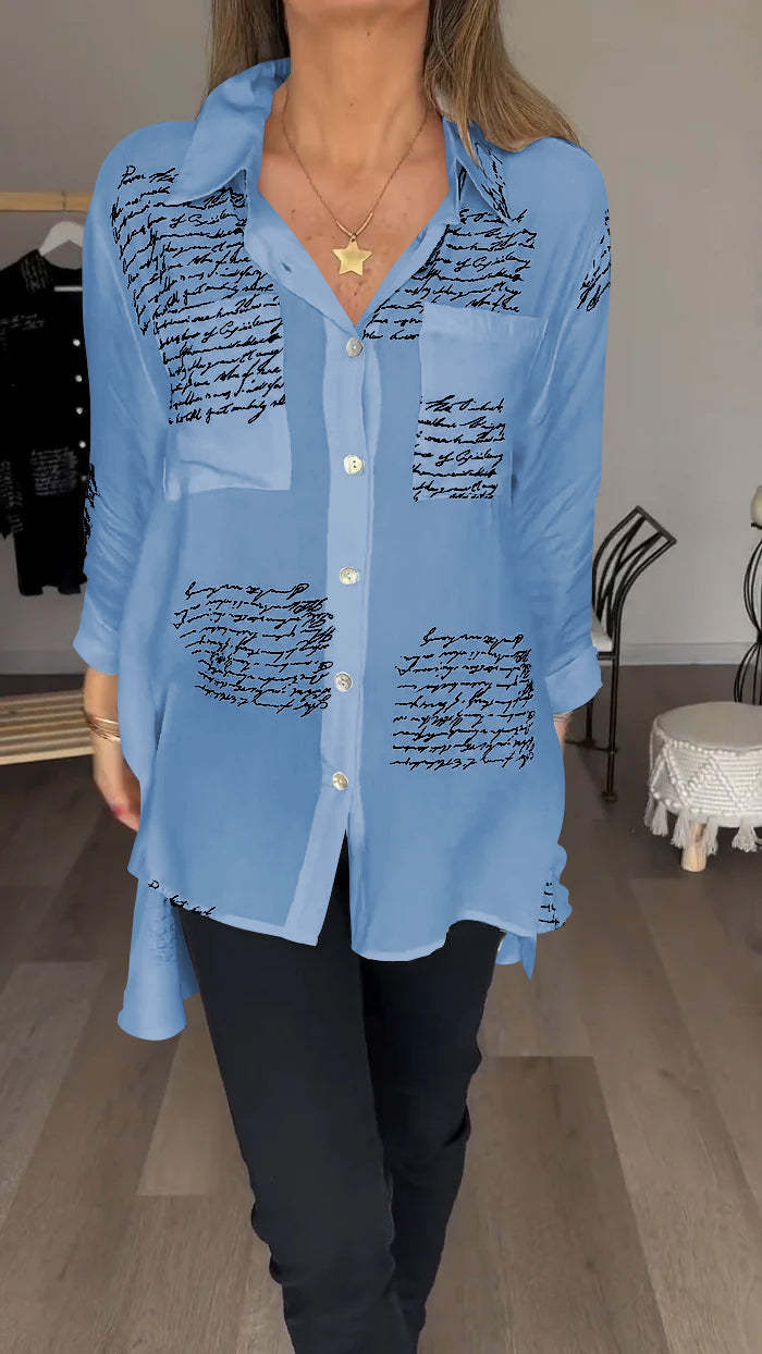 Leyla | Letter Print Fashion Lapel Shirt