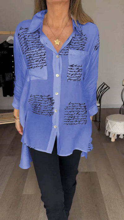 Leyla | Letter Print Fashion Lapel Shirt