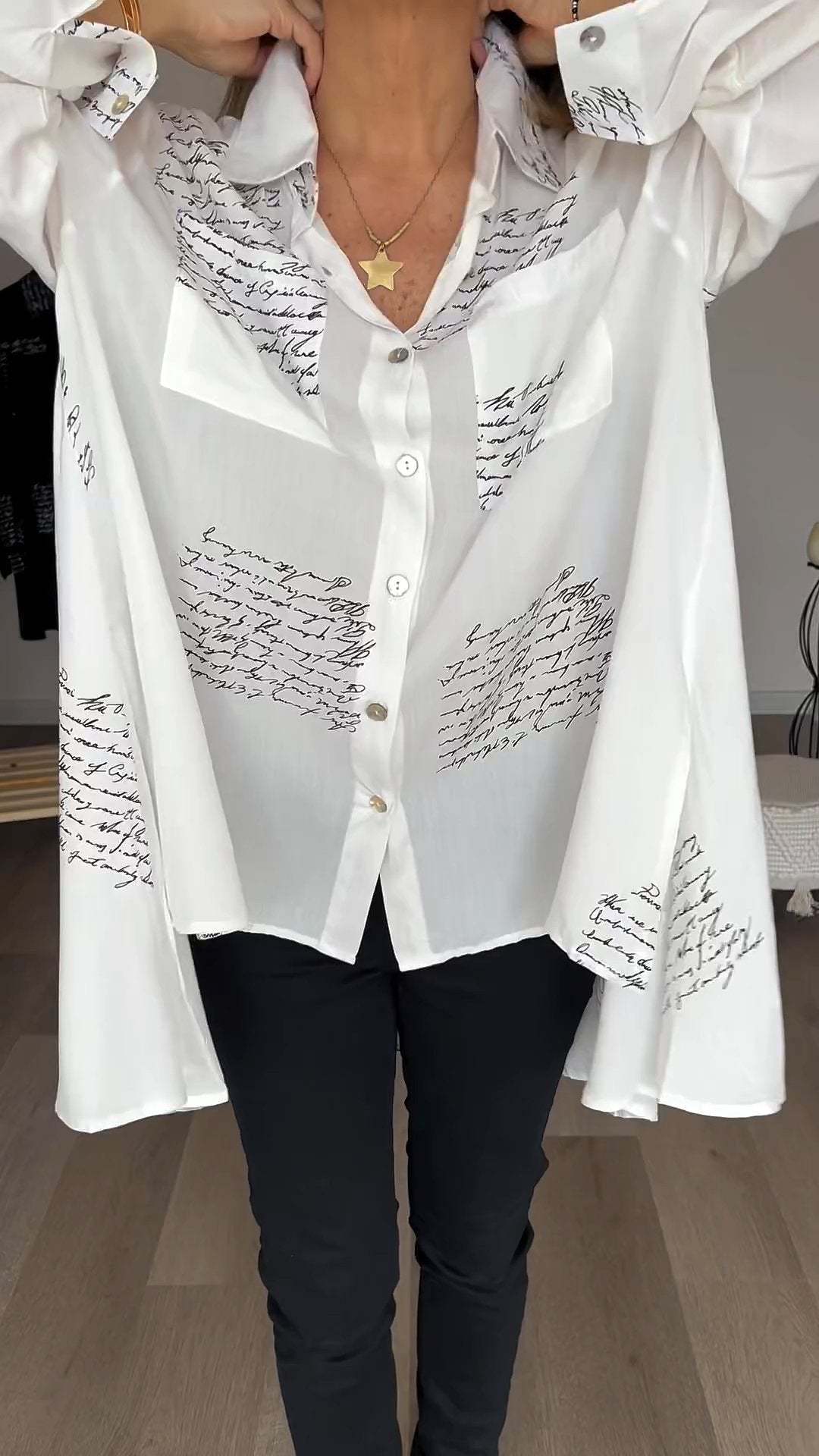 Leyla | Letter Print Fashion Lapel Shirt