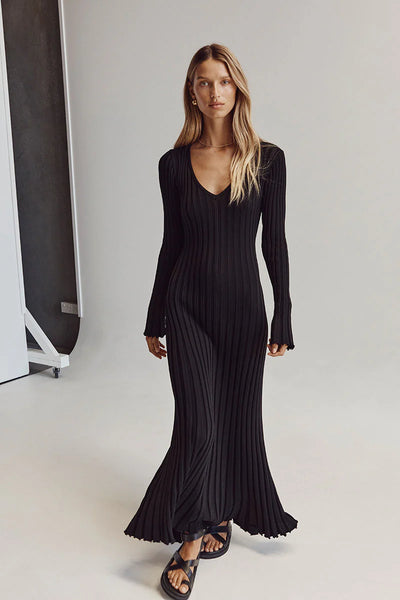 Ashley - Long Sleeve V-Neck Midi Dress