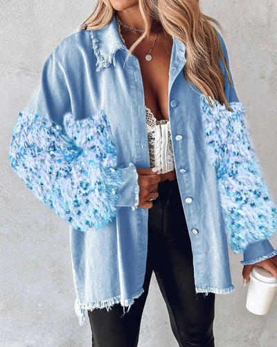 Sequin Tassel Design Fuzzy Patchwork Jacket