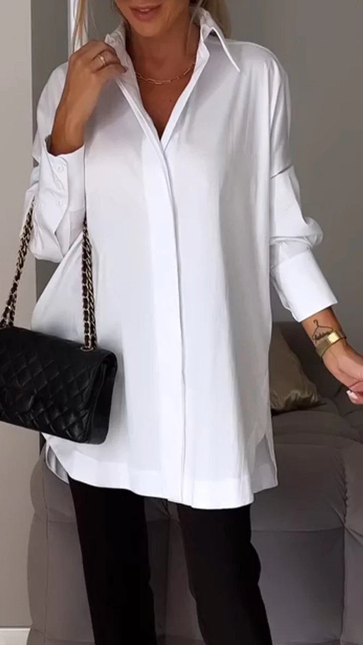 Amreina - White Lapel Slit Shirt