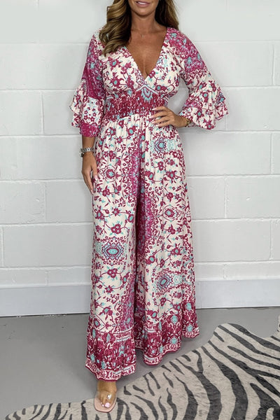 Juliette -  Printed  V-Neck Jumpsuit