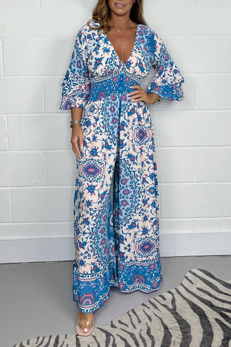 Juliette -  Printed  V-Neck Jumpsuit