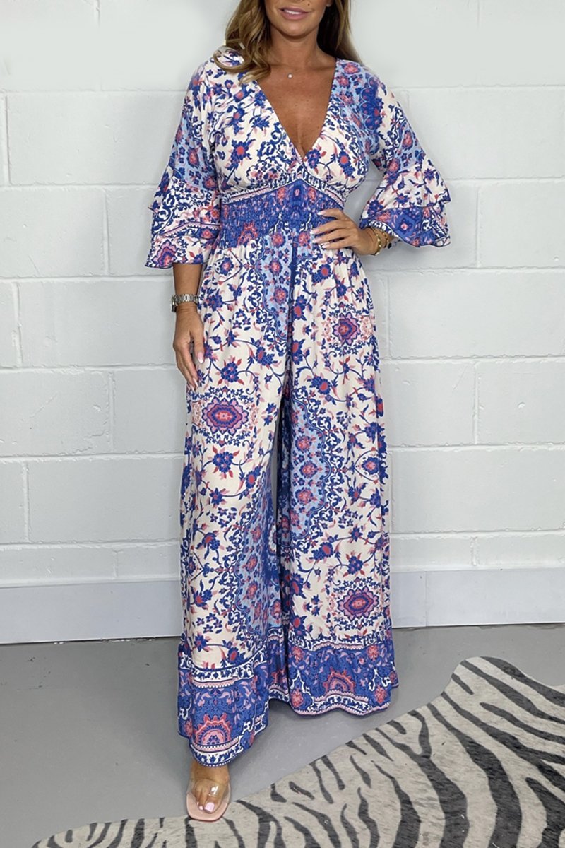 Juliette -  Printed  V-Neck Jumpsuit