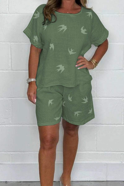 Ariella -  Linen Print Bird Top & Shorts