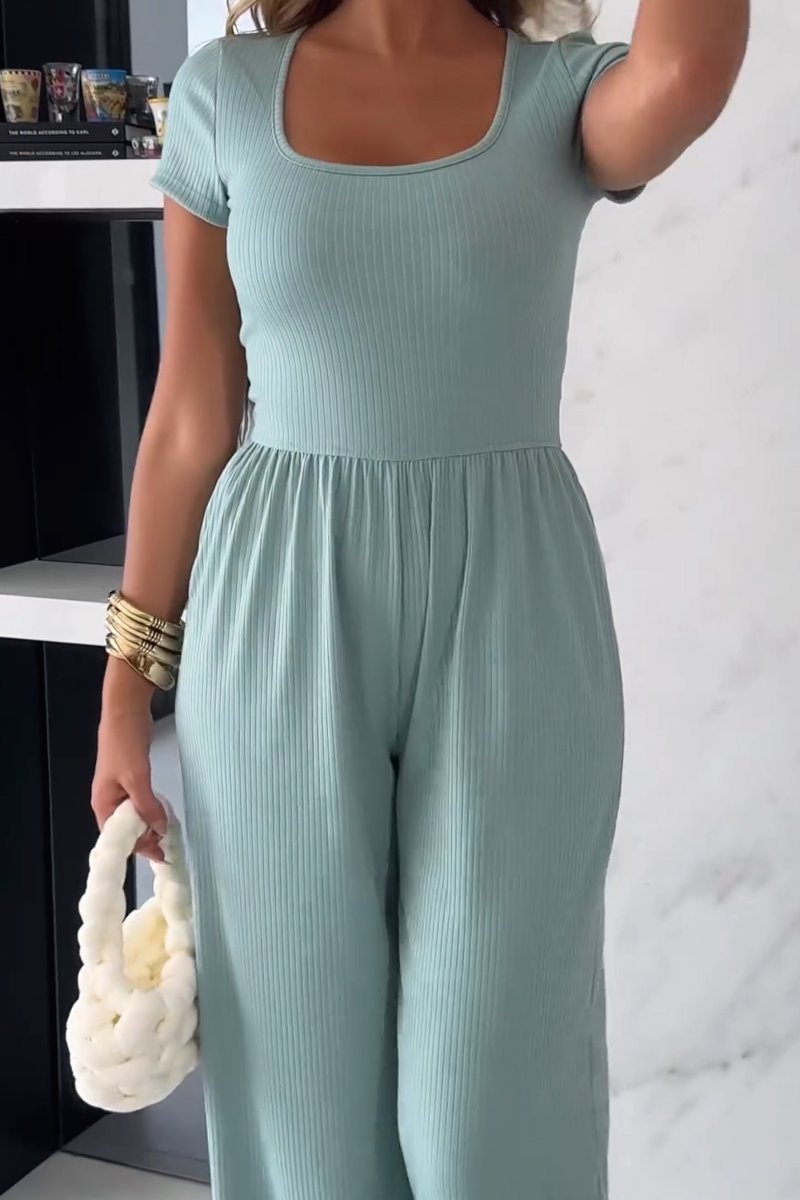 Fiona™ | Teal Ribbed Jumpsuit